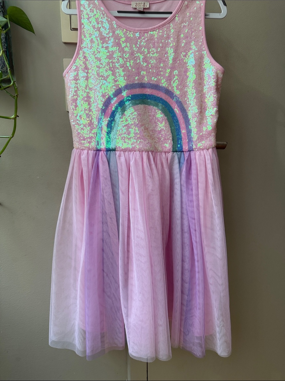 Zhenzi Pink Sequin Rainbow Tulle Dress